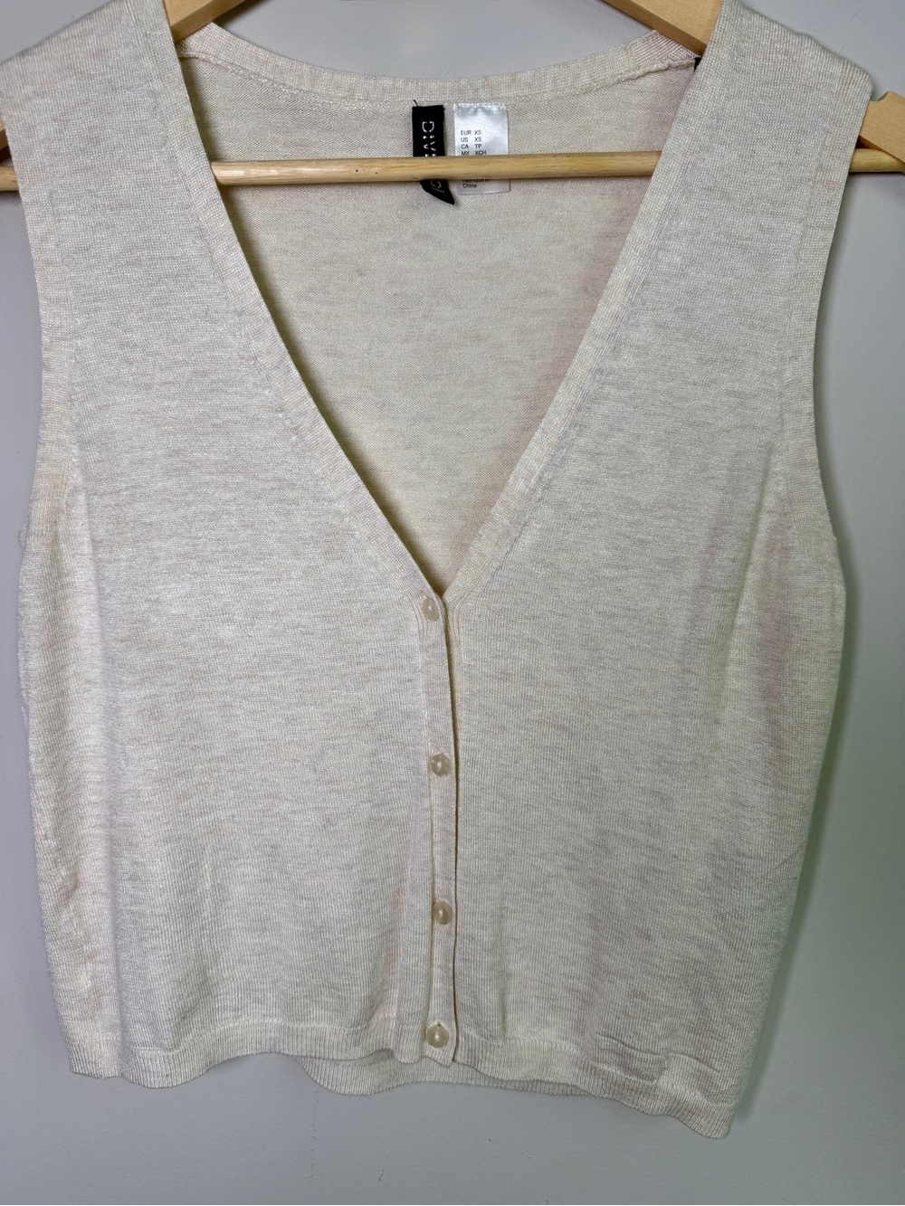 DIVIDED H&M Cream Knit Button Front Sweater Vest Cottagecore Cropped Top XS
